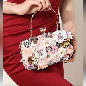 Floral Embellished Pink Handbag